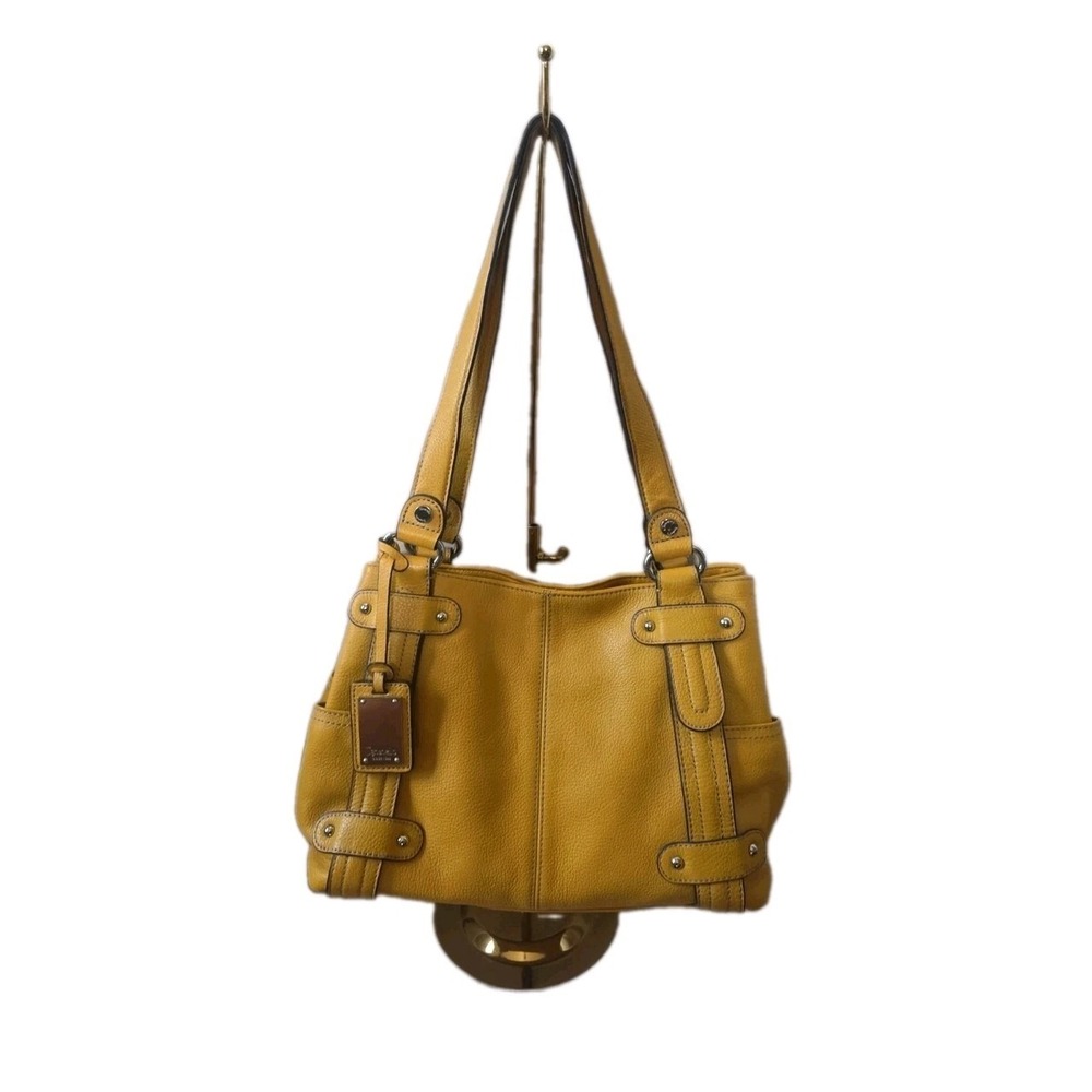 NWOT Tignanello Perfect 10 Mustard Yellow Pebbled Leather Retro Shoulder Bag